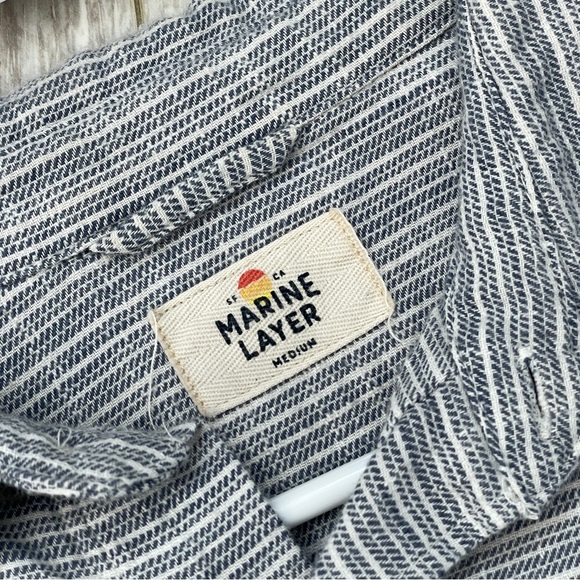 Marine Layer Shirt classic selvage long sleeve button up mens Blue medium preppy - Picture 2 of 8